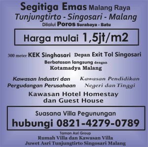 Pelopor Tanah Kavling KEK Singhasari Pelopor Tanah Kavling Dekat Exit Tol Singosari  Tanah Kavling Villa Wisata Juwet Asri Tunjungtirto Singosari Malang  Satu satunya lokasi yang mewakili keindahan dari Tunjungtirto Singosari Malang  Suasana Villa Pegunungan  Beli sekarang karena harga naik bulan depan  Luas 60 m2 hanya 75 jt  Harga properti terus naik dengan cepat semakin ditunda semakin hilang kesempatan mendapatkan aset menarik untuk berinvestasi,  KEK Singhasari Malang merupakan kawasan Khusus yang menjadi primadona Dunia  Kenapa harus beli tanah kavling di Juwet Asri Tunjungtirto  karena yang terbukti sudah siap bangun ( ada beberapa rumah yang telah berdiri ) tersedia Fasilitas Listrik dan Air Bersih serta Lingkungan yang masih asri bebas Polusi,  Harga Kawasan kami mulai 1,5jt /m2 memang tinggi tetapi Area Juwet Asri adalah satu satunya kawasan yang sangat Eksotis dan berada di dataran tinggi , hawa dingin dan view Sumber air alami,  Dikelilingi padat pemukiman penduduk dan satu satunya lokasi yang hanya berjarak 300 meter dari KEK Singhasari Malang dan hanya menempuh waktu 11 menit dari Exit Tol Karanglo Singosari ,  Tunjungtirto Singosari Malang merupakan Daerah Segitiga Emas Malang Raya yang jadi destinasi favorit Investasi baik dalam bidang industri , Pergudangan, Transit , Rest Area , Hotel , Guest House, Homestay, maupun Villa wisata,  Lokasi Tunjungtirto Singosari Malang yang bagus dalam segala dinilai dari prospek perkembangannya, yaitu : Sebelah timur yang langsung berada di depan Exit Tol Singosari Sebelah barat berbatasan langsung dengan Kawasan Ekonomi Khusus Singhasari Malang , Sebelah utara langsung menuju ke arah Pasar Singosari dan sebelah selatan yang berbatasan langsung dengan Kotamadya Malang,  Banyak manfaat yang didapat jika punya aset di Tunjungtirto , selain efesiensi dalam hal terutama kegiatan Industri dan Rumah Kost, Home stay , dll karena dilaui Poros Provinsi Surabaya - Batu  dan yang paling menarik adalah kenaikan harga yang signifikan dan selalu stabil kenaikannya pertahun mencapai 500rb/m2 dari harga pasaran tanah di Tunjungtirto Singosari Malang ,  Hal ini disebakan karena akses yang bagus dan merupakan titik pusat akses Ekonomi Malang Raya   Dilalui 2 jalur angkot, dan terdapat akses yang tak pernah sepi dan merupakan jalur penunjang jalur alternatif di Tunjungtirto Singosari Malang yang menghubungkan Surabaya ke Arah kota Batu Karangploso dan Kota Malang,  Di Tunjungtirto terdapat beberapa sekolah Negeri, Kampus, Rumah Sakit, Pusat Kuliner 24 jam, Perbankan dan banyak Sentra sayur mayur dengan kualitas terbaik ,  Pilihan tepat bersama kami  Kawasan Villa  Juwet Asri Tunjungtirto Singosari Malang  info lengkap segera hubungi Ferdi hp/wa 082142790789   https://keksingosari.blogspot.com/  #investasi #juwetasri #kek #keksinghasari #tanahkavling #tunjungtirto #singosari #malang                                              