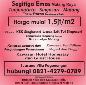 Pelopor Tanah Kavling KEK Singhasari Pelopor Tanah Kavling Dekat Exit Tol Singosari  Tanah Kavling Villa Wisata Juwet Asri Tunjungtirto Singosari Malang  Satu satunya lokasi yang mewakili keindahan dari Tunjungtirto Singosari Malang  Suasana Villa Pegunungan  Beli sekarang karena harga naik bulan depan  Luas 60 m2 hanya 75 jt  Harga properti terus naik dengan cepat semakin ditunda semakin hilang kesempatan mendapatkan aset menarik untuk berinvestasi,  KEK Singhasari Malang merupakan kawasan Khusus yang menjadi primadona Dunia  Kenapa harus beli tanah kavling di Juwet Asri Tunjungtirto  karena yang terbukti sudah siap bangun ( ada beberapa rumah yang telah berdiri ) tersedia Fasilitas Listrik dan Air Bersih serta Lingkungan yang masih asri bebas Polusi,  Harga Kawasan kami mulai 1,5jt /m2 memang tinggi tetapi Area Juwet Asri adalah satu satunya kawasan yang sangat Eksotis dan berada di dataran tinggi , hawa dingin dan view Sumber air alami,  Dikelilingi padat pemukiman penduduk dan satu satunya lokasi yang hanya berjarak 300 meter dari KEK Singhasari Malang dan hanya menempuh waktu 11 menit dari Exit Tol Karanglo Singosari ,  Tunjungtirto Singosari Malang merupakan Daerah Segitiga Emas Malang Raya yang jadi destinasi favorit Investasi baik dalam bidang industri , Pergudangan, Transit , Rest Area , Hotel , Guest House, Homestay, maupun Villa wisata,  Lokasi Tunjungtirto Singosari Malang yang bagus dalam segala dinilai dari prospek perkembangannya, yaitu : Sebelah timur yang langsung berada di depan Exit Tol Singosari Sebelah barat berbatasan langsung dengan Kawasan Ekonomi Khusus Singhasari Malang , Sebelah utara langsung menuju ke arah Pasar Singosari dan sebelah selatan yang berbatasan langsung dengan Kotamadya Malang,  Banyak manfaat yang didapat jika punya aset di Tunjungtirto , selain efesiensi dalam hal terutama kegiatan Industri dan Rumah Kost, Home stay , dll karena dilaui Poros Provinsi Surabaya - Batu  dan yang paling menarik adalah kenaikan harga yang signifikan dan selalu stabil kenaikannya pertahun mencapai 500rb/m2 dari harga pasaran tanah di Tunjungtirto Singosari Malang ,  Hal ini disebakan karena akses yang bagus dan merupakan titik pusat akses Ekonomi Malang Raya   Dilalui 2 jalur angkot, dan terdapat akses yang tak pernah sepi dan merupakan jalur penunjang jalur alternatif di Tunjungtirto Singosari Malang yang menghubungkan Surabaya ke Arah kota Batu Karangploso dan Kota Malang,  Di Tunjungtirto terdapat beberapa sekolah Negeri, Kampus, Rumah Sakit, Pusat Kuliner 24 jam, Perbankan dan banyak Sentra sayur mayur dengan kualitas terbaik ,  Pilihan tepat bersama kami  Kawasan Villa  Juwet Asri Tunjungtirto Singosari Malang  info lengkap segera hubungi Ferdi hp/wa 082142790789   https://keksingosari.blogspot.com/  #investasi #juwetasri #kek #keksinghasari #tanahkavling #tunjungtirto #singosari #malang                                              