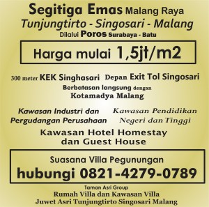 Pelopor Tanah Kavling KEK Singhasari Pelopor Tanah Kavling Dekat Exit Tol Singosari  Tanah Kavling Villa Wisata Juwet Asri Tunjungtirto Singosari Malang  Satu satunya lokasi yang mewakili keindahan dari Tunjungtirto Singosari Malang  Suasana Villa Pegunungan  Beli sekarang karena harga naik bulan depan  Luas 60 m2 hanya 75 jt  Harga properti terus naik dengan cepat semakin ditunda semakin hilang kesempatan mendapatkan aset menarik untuk berinvestasi,  KEK Singhasari Malang merupakan kawasan Khusus yang menjadi primadona Dunia  Kenapa harus beli tanah kavling di Juwet Asri Tunjungtirto  karena yang terbukti sudah siap bangun ( ada beberapa rumah yang telah berdiri ) tersedia Fasilitas Listrik dan Air Bersih serta Lingkungan yang masih asri bebas Polusi,  Harga Kawasan kami mulai 1,5jt /m2 memang tinggi tetapi Area Juwet Asri adalah satu satunya kawasan yang sangat Eksotis dan berada di dataran tinggi , hawa dingin dan view Sumber air alami,  Dikelilingi padat pemukiman penduduk dan satu satunya lokasi yang hanya berjarak 300 meter dari KEK Singhasari Malang dan hanya menempuh waktu 11 menit dari Exit Tol Karanglo Singosari ,  Tunjungtirto Singosari Malang merupakan Daerah Segitiga Emas Malang Raya yang jadi destinasi favorit Investasi baik dalam bidang industri , Pergudangan, Transit , Rest Area , Hotel , Guest House, Homestay, maupun Villa wisata,  Lokasi Tunjungtirto Singosari Malang yang bagus dalam segala dinilai dari prospek perkembangannya, yaitu : Sebelah timur yang langsung berada di depan Exit Tol Singosari Sebelah barat berbatasan langsung dengan Kawasan Ekonomi Khusus Singhasari Malang , Sebelah utara langsung menuju ke arah Pasar Singosari dan sebelah selatan yang berbatasan langsung dengan Kotamadya Malang,  Banyak manfaat yang didapat jika punya aset di Tunjungtirto , selain efesiensi dalam hal terutama kegiatan Industri dan Rumah Kost, Home stay , dll karena dilaui Poros Provinsi Surabaya - Batu  dan yang paling menarik adalah kenaikan harga yang signifikan dan selalu stabil kenaikannya pertahun mencapai 500rb/m2 dari harga pasaran tanah di Tunjungtirto Singosari Malang ,  Hal ini disebakan karena akses yang bagus dan merupakan titik pusat akses Ekonomi Malang Raya   Dilalui 2 jalur angkot, dan terdapat akses yang tak pernah sepi dan merupakan jalur penunjang jalur alternatif di Tunjungtirto Singosari Malang yang menghubungkan Surabaya ke Arah kota Batu Karangploso dan Kota Malang,  Di Tunjungtirto terdapat beberapa sekolah Negeri, Kampus, Rumah Sakit, Pusat Kuliner 24 jam, Perbankan dan banyak Sentra sayur mayur dengan kualitas terbaik ,  Pilihan tepat bersama kami  Kawasan Villa  Juwet Asri Tunjungtirto Singosari Malang  info lengkap segera hubungi Ferdi hp/wa 082142790789   https://keksingosari.blogspot.com/  #investasi #juwetasri #kek #keksinghasari #tanahkavling #tunjungtirto #singosari #malang                                              