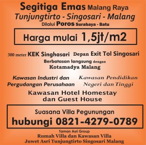 Pelopor Tanah Kavling KEK Singhasari Pelopor Tanah Kavling Dekat Exit Tol Singosari  Tanah Kavling Villa Wisata Juwet Asri Tunjungtirto Singosari Malang  Satu satunya lokasi yang mewakili keindahan dari Tunjungtirto Singosari Malang  Suasana Villa Pegunungan  Beli sekarang karena harga naik bulan depan  Luas 60 m2 hanya 75 jt  Harga properti terus naik dengan cepat semakin ditunda semakin hilang kesempatan mendapatkan aset menarik untuk berinvestasi,  KEK Singhasari Malang merupakan kawasan Khusus yang menjadi primadona Dunia  Kenapa harus beli tanah kavling di Juwet Asri Tunjungtirto  karena yang terbukti sudah siap bangun ( ada beberapa rumah yang telah berdiri ) tersedia Fasilitas Listrik dan Air Bersih serta Lingkungan yang masih asri bebas Polusi,  Harga Kawasan kami mulai 1,5jt /m2 memang tinggi tetapi Area Juwet Asri adalah satu satunya kawasan yang sangat Eksotis dan berada di dataran tinggi , hawa dingin dan view Sumber air alami,  Dikelilingi padat pemukiman penduduk dan satu satunya lokasi yang hanya berjarak 300 meter dari KEK Singhasari Malang dan hanya menempuh waktu 11 menit dari Exit Tol Karanglo Singosari ,  Tunjungtirto Singosari Malang merupakan Daerah Segitiga Emas Malang Raya yang jadi destinasi favorit Investasi baik dalam bidang industri , Pergudangan, Transit , Rest Area , Hotel , Guest House, Homestay, maupun Villa wisata,  Lokasi Tunjungtirto Singosari Malang yang bagus dalam segala dinilai dari prospek perkembangannya, yaitu : Sebelah timur yang langsung berada di depan Exit Tol Singosari Sebelah barat berbatasan langsung dengan Kawasan Ekonomi Khusus Singhasari Malang , Sebelah utara langsung menuju ke arah Pasar Singosari dan sebelah selatan yang berbatasan langsung dengan Kotamadya Malang,  Banyak manfaat yang didapat jika punya aset di Tunjungtirto , selain efesiensi dalam hal terutama kegiatan Industri dan Rumah Kost, Home stay , dll karena dilaui Poros Provinsi Surabaya - Batu  dan yang paling menarik adalah kenaikan harga yang signifikan dan selalu stabil kenaikannya pertahun mencapai 500rb/m2 dari harga pasaran tanah di Tunjungtirto Singosari Malang ,  Hal ini disebakan karena akses yang bagus dan merupakan titik pusat akses Ekonomi Malang Raya   Dilalui 2 jalur angkot, dan terdapat akses yang tak pernah sepi dan merupakan jalur penunjang jalur alternatif di Tunjungtirto Singosari Malang yang menghubungkan Surabaya ke Arah kota Batu Karangploso dan Kota Malang,  Di Tunjungtirto terdapat beberapa sekolah Negeri, Kampus, Rumah Sakit, Pusat Kuliner 24 jam, Perbankan dan banyak Sentra sayur mayur dengan kualitas terbaik ,  Pilihan tepat bersama kami  Kawasan Villa  Juwet Asri Tunjungtirto Singosari Malang  info lengkap segera hubungi Ferdi hp/wa 082142790789   https://keksingosari.blogspot.com/  #investasi #juwetasri #kek #keksinghasari #tanahkavling #tunPelopor Tanah Kavling KEK Singhasari Pelopor Tanah Kavling Dekat Exit Tol Singosari  Tanah Kavling Villa Wisata Juwet Asri Tunjungtirto Singosari Malang  Satu satunya lokasi yang mewakili keindahan dari Tunjungtirto Singosari Malang  Suasana Villa Pegunungan  Beli sekarang karena harga naik bulan depan  Luas 60 m2 hanya 75 jt  Harga properti terus naik dengan cepat semakin ditunda semakin hilang kesempatan mendapatkan aset menarik untuk berinvestasi,  KEK Singhasari Malang merupakan kawasan Khusus yang menjadi primadona Dunia  Kenapa harus beli tanah kavling di Juwet Asri Tunjungtirto  karena yang terbukti sudah siap bangun ( ada beberapa rumah yang telah berdiri ) tersedia Fasilitas Listrik dan Air Bersih serta Lingkungan yang masih asri bebas Polusi,  Harga Kawasan kami mulai 1,5jt /m2 memang tinggi tetapi Area Juwet Asri adalah satu satunya kawasan yang sangat Eksotis dan berada di dataran tinggi , hawa dingin dan view Sumber air alami,  Dikelilingi padat pemukiman penduduk dan satu satunya lokasi yang hanya berjarak 300 meter dari KEK Singhasari Malang dan hanya menempuh waktu 11 menit dari Exit Tol Karanglo Singosari ,  Tunjungtirto Singosari Malang merupakan Daerah Segitiga Emas Malang Raya yang jadi destinasi favorit Investasi baik dalam bidang industri , Pergudangan, Transit , Rest Area , Hotel , Guest House, Homestay, maupun Villa wisata,  Lokasi Tunjungtirto Singosari Malang yang bagus dalam segala dinilai dari prospek perkembangannya, yaitu : Sebelah timur yang langsung berada di depan Exit Tol Singosari Sebelah barat berbatasan langsung dengan Kawasan Ekonomi Khusus Singhasari Malang , Sebelah utara langsung menuju ke arah Pasar Singosari dan sebelah selatan yang berbatasan langsung dengan Kotamadya Malang,  Banyak manfaat yang didapat jika punya aset di Tunjungtirto , selain efesiensi dalam hal terutama kegiatan Industri dan Rumah Kost, Home stay , dll karena dilaui Poros Provinsi Surabaya - Batu  dan yang paling menarik adalah kenaikan harga yang signifikan dan selalu stabil kenaikannya pertahun mencapai 500rb/m2 dari harga pasaran tanah di Tunjungtirto Singosari Malang ,  Hal ini disebakan karena akses yang bagus dan merupakan titik pusat akses Ekonomi Malang Raya   Dilalui 2 jalur angkot, dan terdapat akses yang tak pernah sepi dan merupakan jalur penunjang jalur alternatif di Tunjungtirto Singosari Malang yang menghubungkan Surabaya ke Arah kota Batu Karangploso dan Kota Malang,  Di Tunjungtirto terdapat beberapa sekolah Negeri, Kampus, Rumah Sakit, Pusat Kuliner 24 jam, Perbankan dan banyak Sentra sayur mayur dengan kualitas terbaik ,  Pilihan tepat bersama kami  Kawasan Villa  Juwet Asri Tunjungtirto Singosari Malang  info lengkap segera hubungi Ferdi hp/wa 082142790789   https://keksingosari.blogspot.com/  #investasi #juwetasri #kek #keksinghasari #tanahkavling #tunjungtirto #singosari #malang                                              jungtirto #singosari #malang                                              